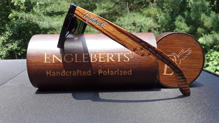 Engleberts Artisan Bamboo Case Sunglasses - Premium Zebrawood with Polarized Lenses Purple Ariadne