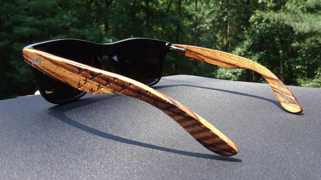 Engleberts Artisan Bamboo Case Sunglasses - Premium Zebrawood with Polarized Lenses Purple Ariadne