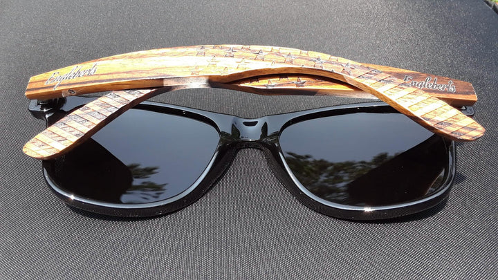 Engleberts Artisan Bamboo Case Sunglasses - Premium Zebrawood with Polarized Lenses Purple Ariadne