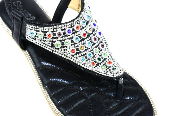 Gemstone-Embellished Black Slingback Heels Turquoise Thanatos