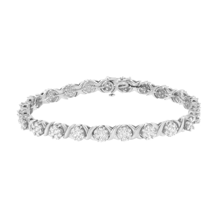 14K White Gold Diamond Cluster Tennis Bracelet with Elegant Box Closure Lime Shadow