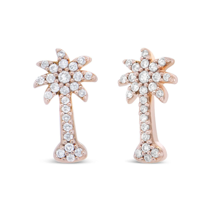 Tropical Paradise 10K Rose Gold Diamond Palm Tree Stud Earrings with 1/4 Cttw Lime Shadow