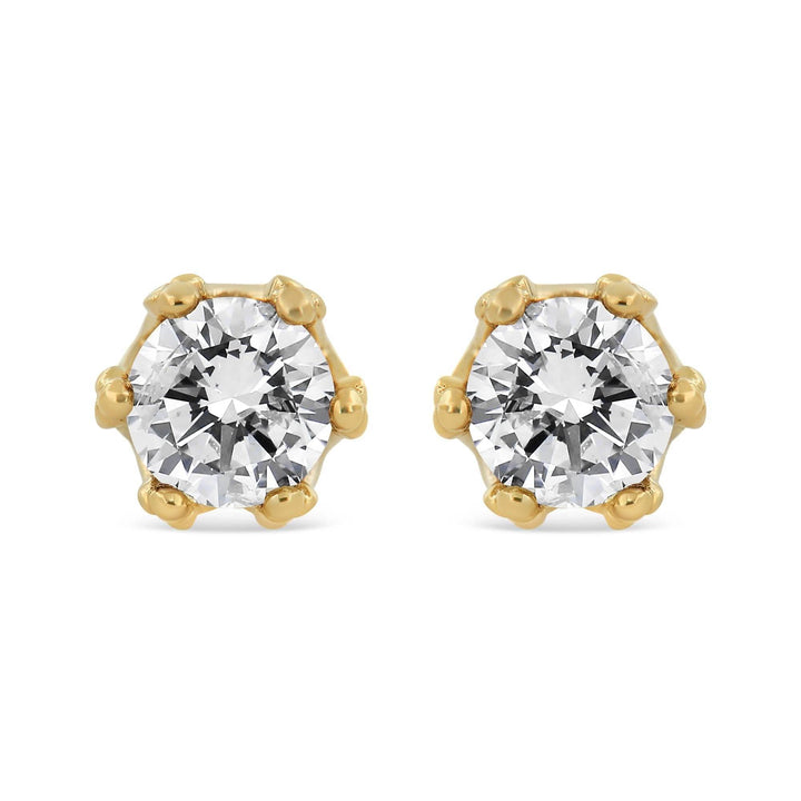 14K Yellow Gold Royal Crown 2.0 Cttw Round Diamond Stud Earrings Lime Shadow