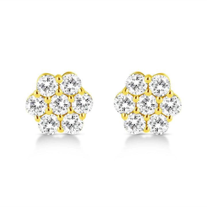 Charming 14K Yellow Gold Diamond Floral Cluster Stud Earrings with 1/2 Cttw Round Cuts Lime Shadow