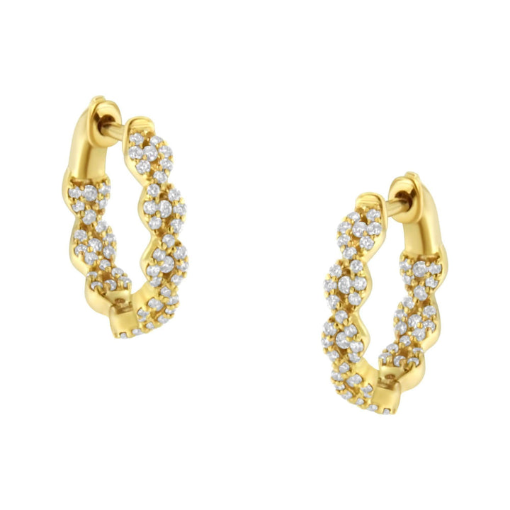 10K Yellow Gold Diamond Loop Earrings with 1/2ct Round Cut Diamonds Lime Shadow