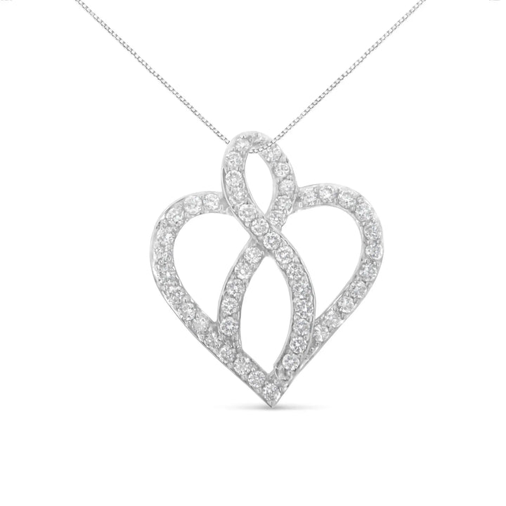 14KT White Gold Diamond Heart & Ribbon Pendant Necklace Lime Shadow