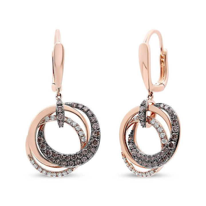 14K Rose Gold Diamond Hoop Drop Earrings with White and Brown Accents Lime Shadow