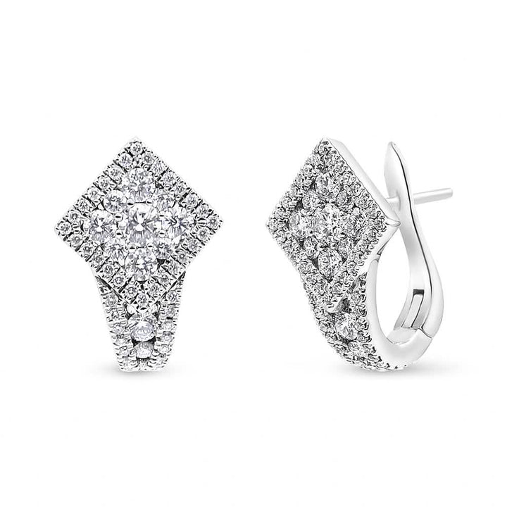 Diamond-Encrusted 18K White Gold Huggie Earrings with Halo Design and 1 1/10 Cttw Clusters Lime Shadow