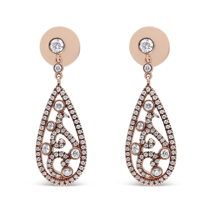 Exquisite 18K Rose Gold Diamond Teardrop Dangle Earrings with 1 1/4 Cttw Sparkle Lime Shadow