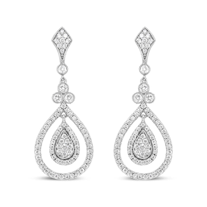 18K White Gold Radiant Round Diamond Teardrop Earrings Lime Shadow