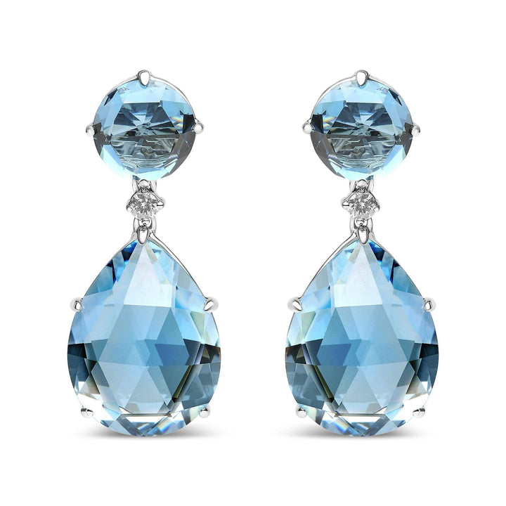 18K White Gold Dangle Earrings with London Blue Topaz and Sparkling Diamonds Lime Shadow