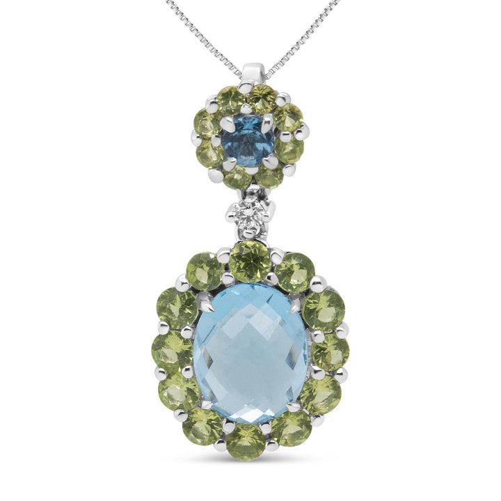 18k White Gold 0.05 Cttw Round Diamond and Blue Topaz and Green Lime Shadow