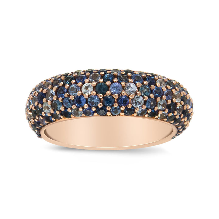 18K Rose Gold Multi Row Blue Sapphire Domed Top Band Ring Lime Shadow