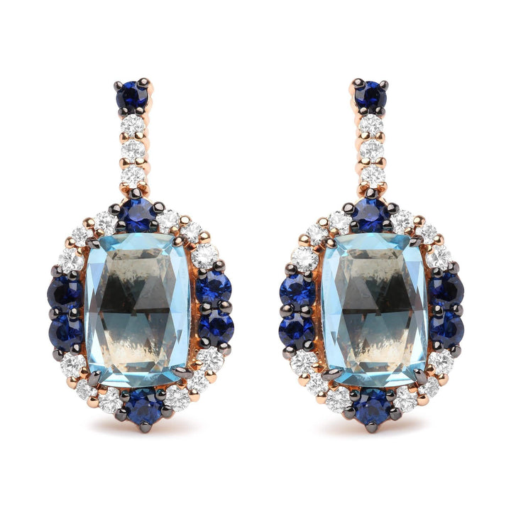 Elegant 18K White and Rose Gold Dangle Earrings with Diamonds and Blue Sapphires Lime Shadow