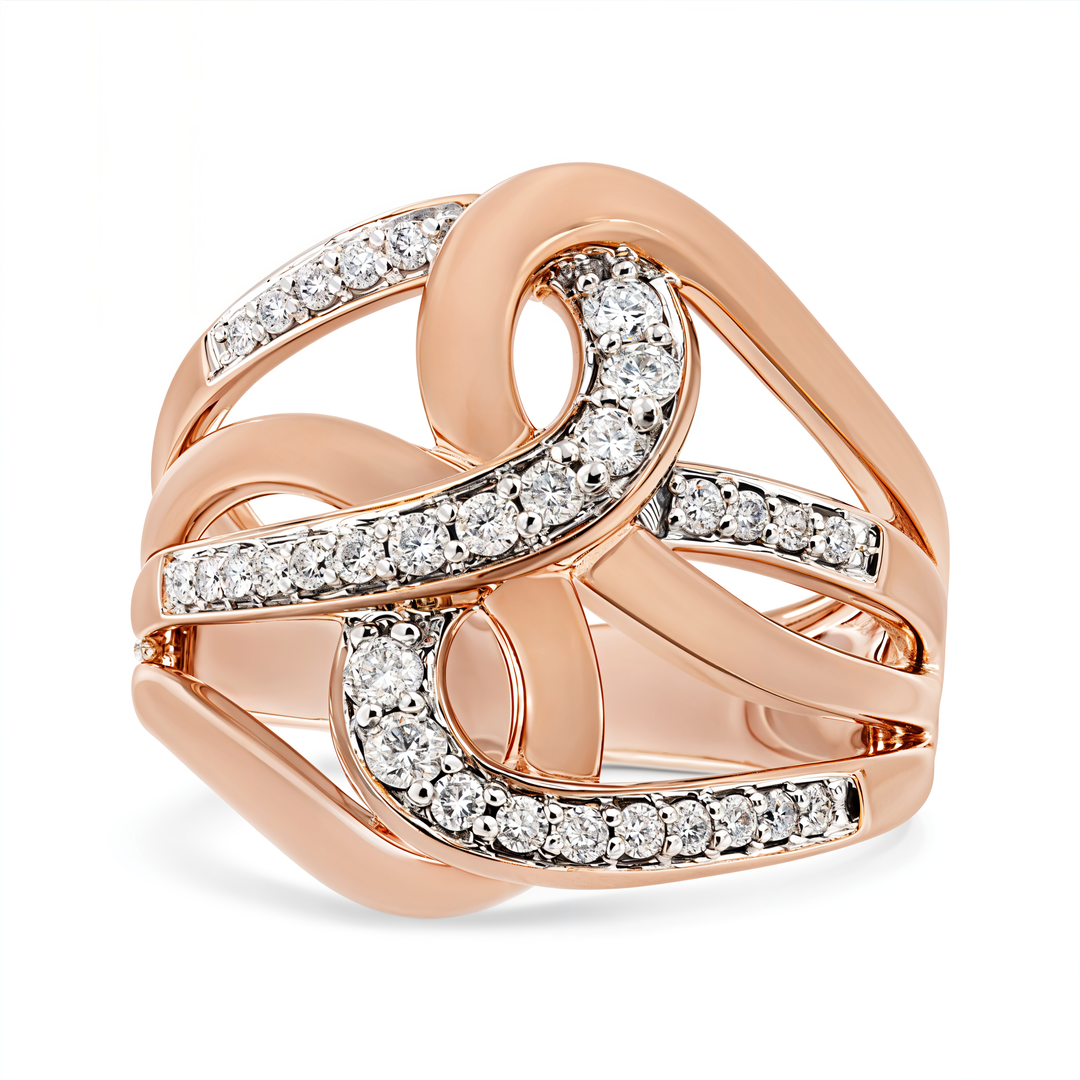 10K Rose Gold .5 Cttw Round-Cut Diamond Intertwined Multi-Loop Cockta - Capri Clothes - 822122