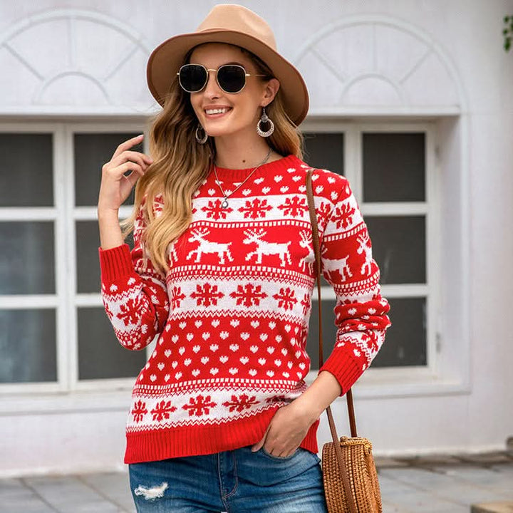 Women’s Snowflake Pullover Christmas Sweater Capri Clothes