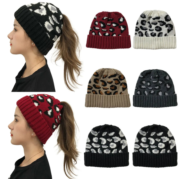 Fierce Leopard Jacquard Knit Wool Beanie for Women Capri Clothes