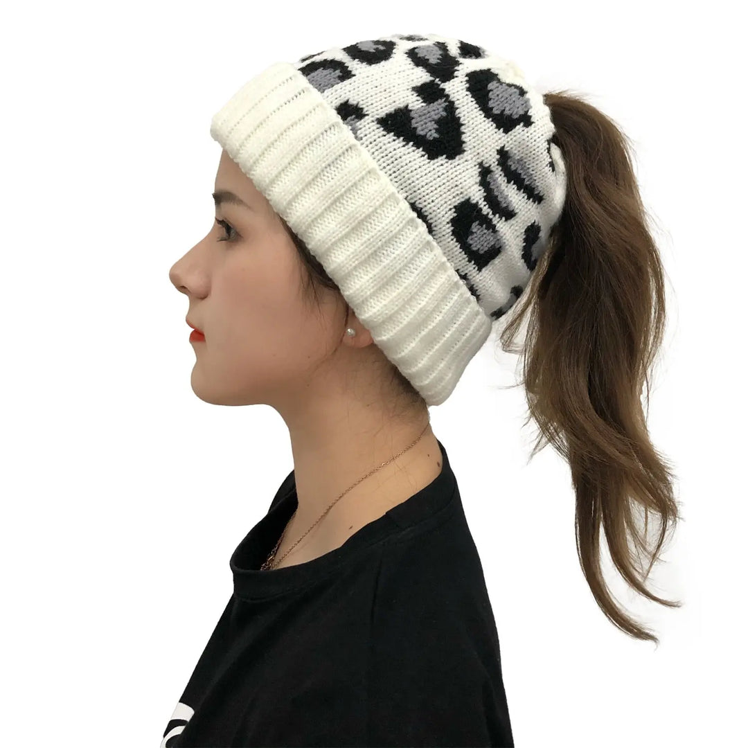 Fierce Leopard Jacquard Knit Wool Beanie for Women Capri Clothes