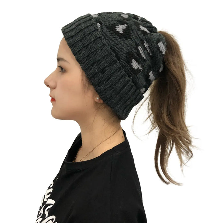 Fierce Leopard Jacquard Knit Wool Beanie for Women Capri Clothes