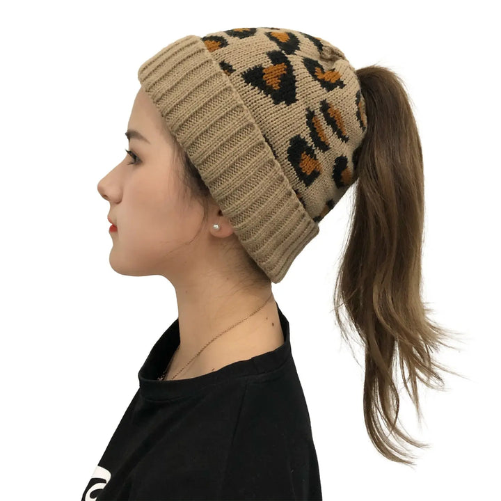 Fierce Leopard Jacquard Knit Wool Beanie for Women Capri Clothes