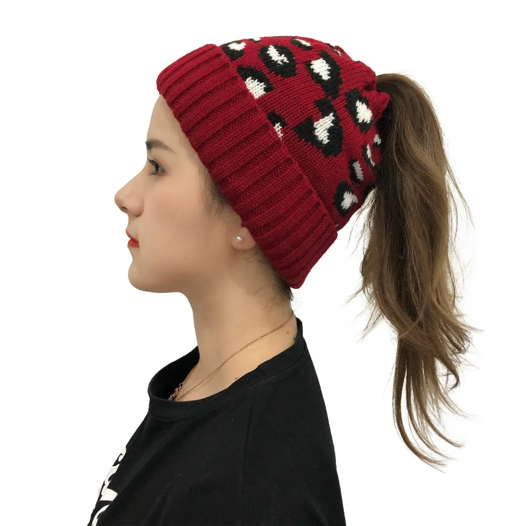 Fierce Leopard Jacquard Knit Wool Beanie for Women Capri Clothes