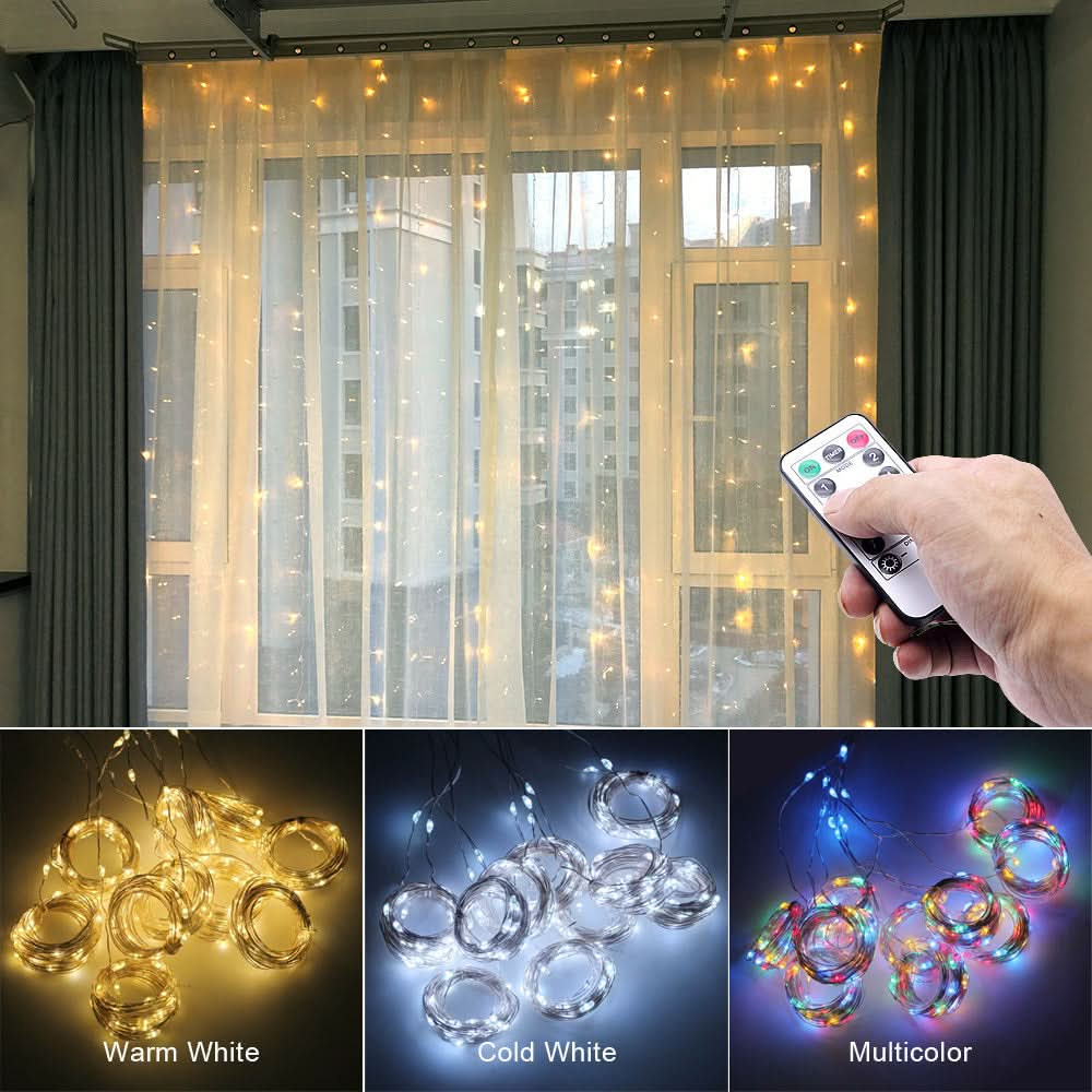 Remote-Controlled LED Curtain String Lights - USB-Powered Christmas Window Decorations for Home and Room Pink Lucy