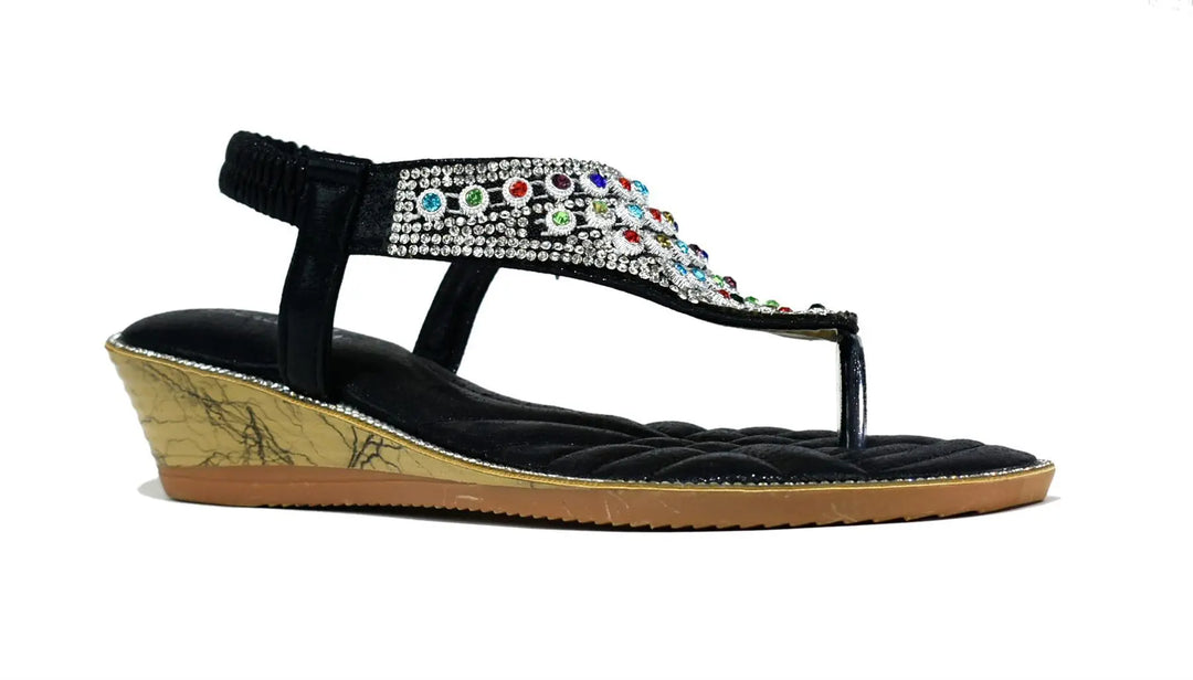 Gemstone-Embellished Black Slingback Heels Turquoise Thanatos