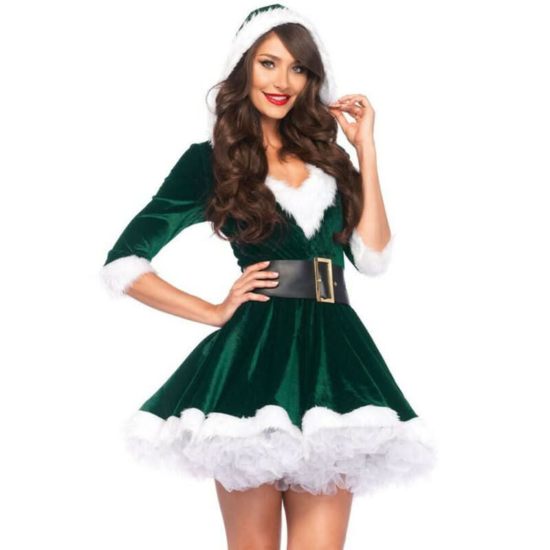 Festive Women's Santa Claus Hoodie Dress - Sexy Christmas Cosplay Outfit for Evening Parties and Winter Celebrations Pink Lucy