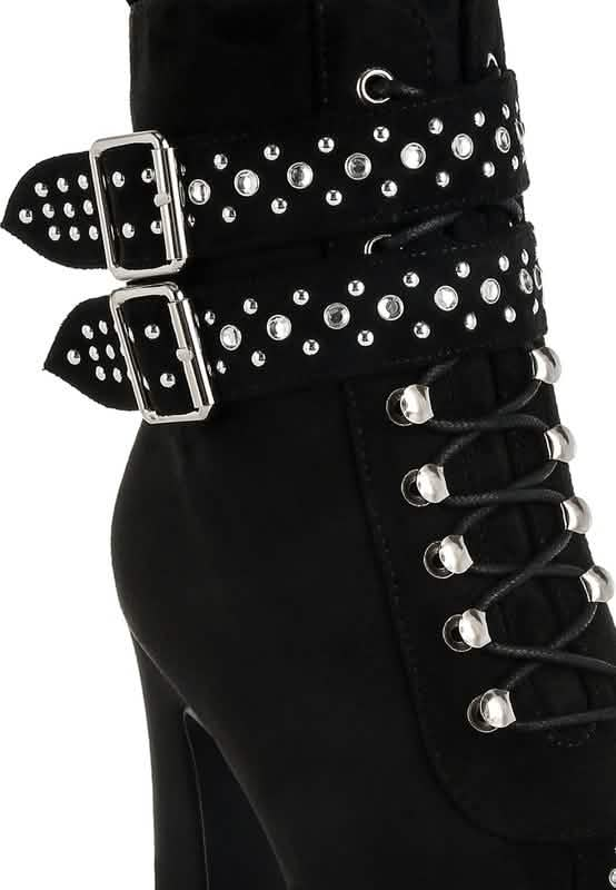 Vintage-Inspired Studded Lace-Up Chunky Heel Booties Coral Vanilla