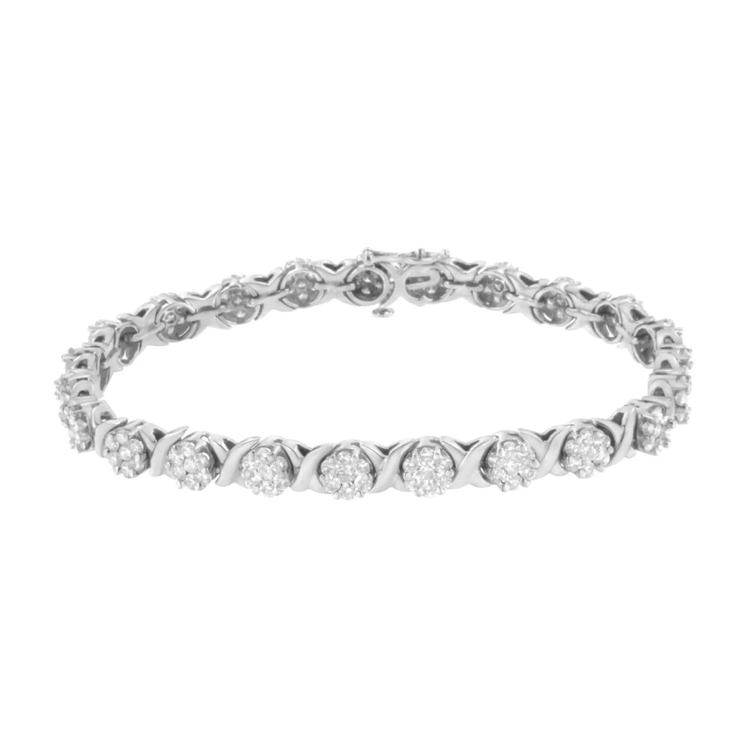 14K White Gold Diamond Cluster Tennis Bracelet with Elegant Box Closure Lime Shadow