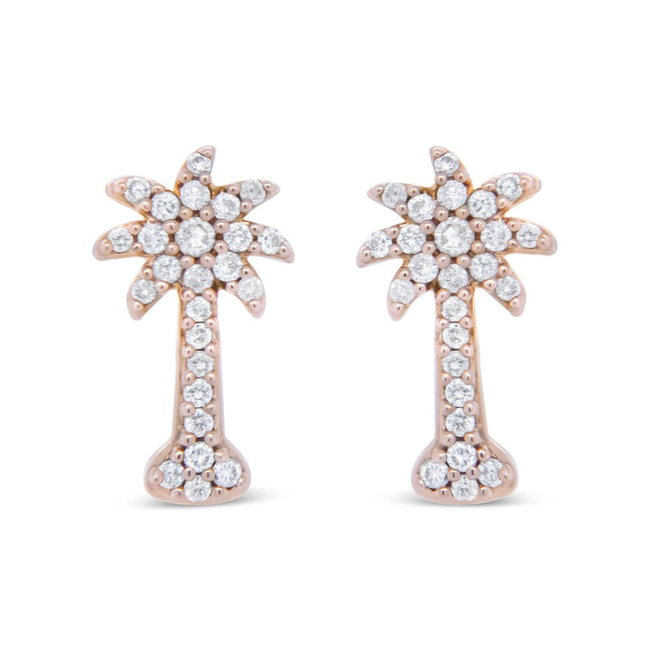 Tropical Paradise 10K Rose Gold Diamond Palm Tree Stud Earrings with 1/4 Cttw Lime Shadow