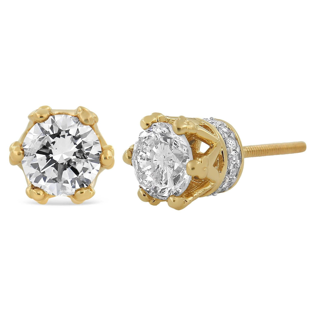 14K Yellow Gold Royal Crown 2.0 Cttw Round Diamond Stud Earrings Lime Shadow