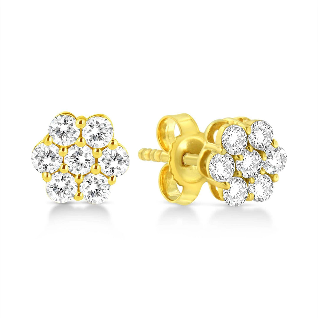 Charming 14K Yellow Gold Diamond Floral Cluster Stud Earrings with 1/2 Cttw Round Cuts Lime Shadow