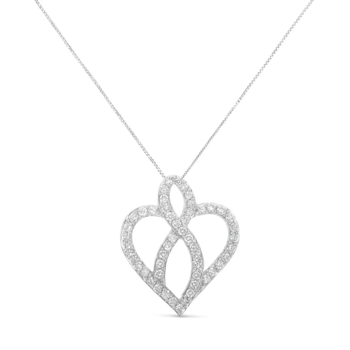 14KT White Gold Diamond Heart & Ribbon Pendant Necklace Lime Shadow