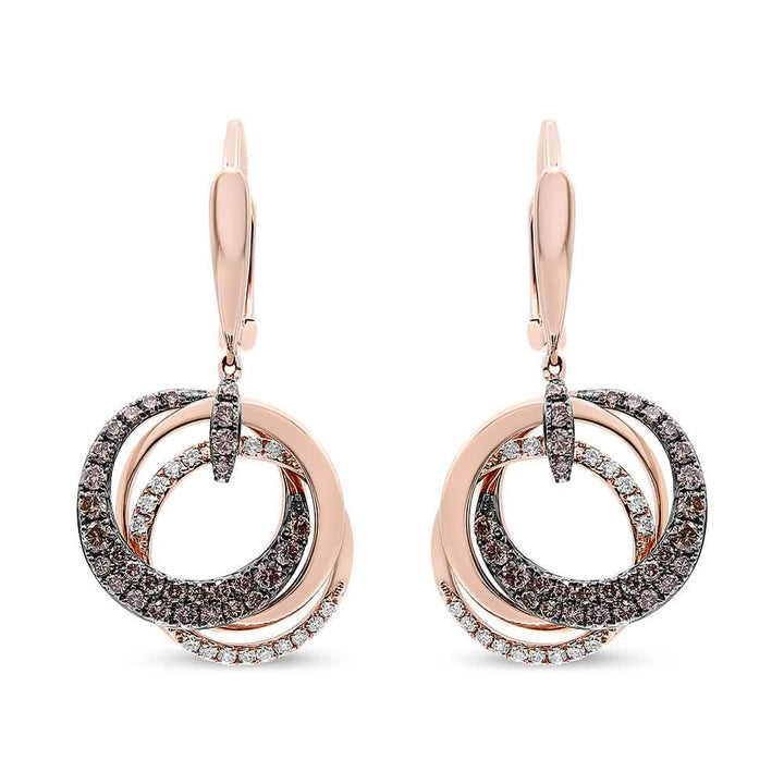 14K Rose Gold Diamond Hoop Drop Earrings with White and Brown Accents Lime Shadow