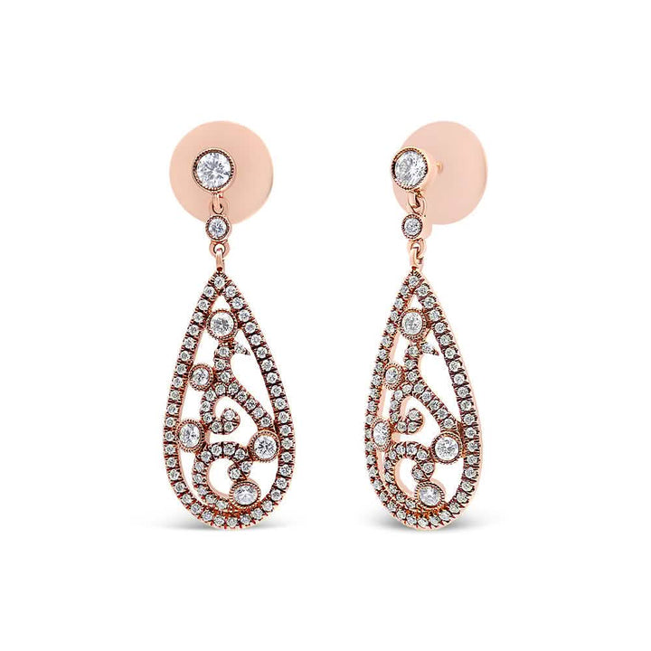 Exquisite 18K Rose Gold Diamond Teardrop Dangle Earrings with 1 1/4 Cttw Sparkle Lime Shadow