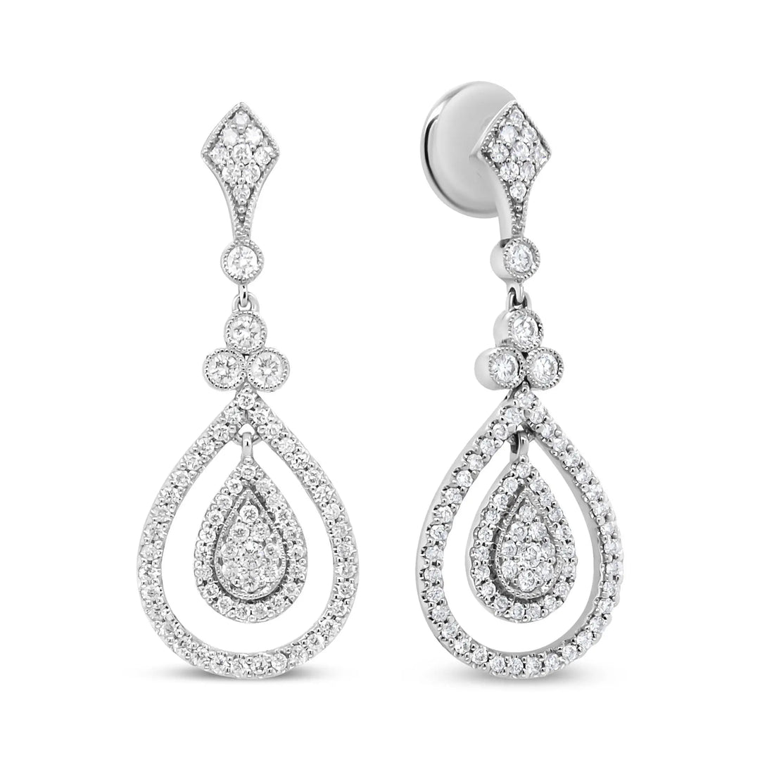 18K White Gold Radiant Round Diamond Teardrop Earrings Lime Shadow