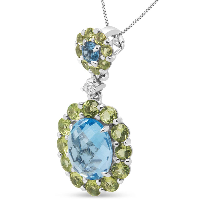 18k White Gold 0.05 Cttw Round Diamond and Blue Topaz and Green Lime Shadow