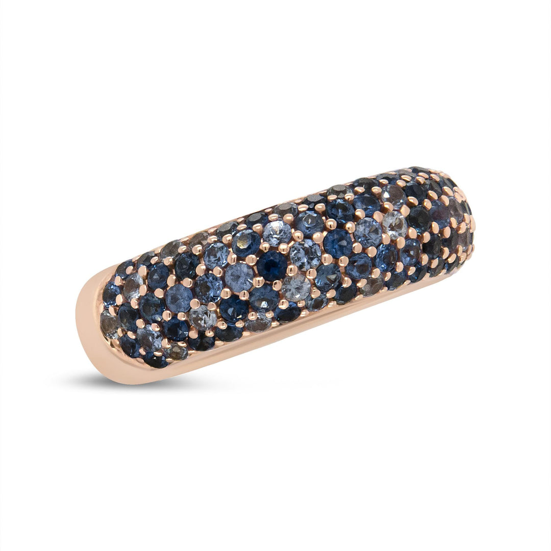 18K Rose Gold Multi Row Blue Sapphire Domed Top Band Ring Lime Shadow