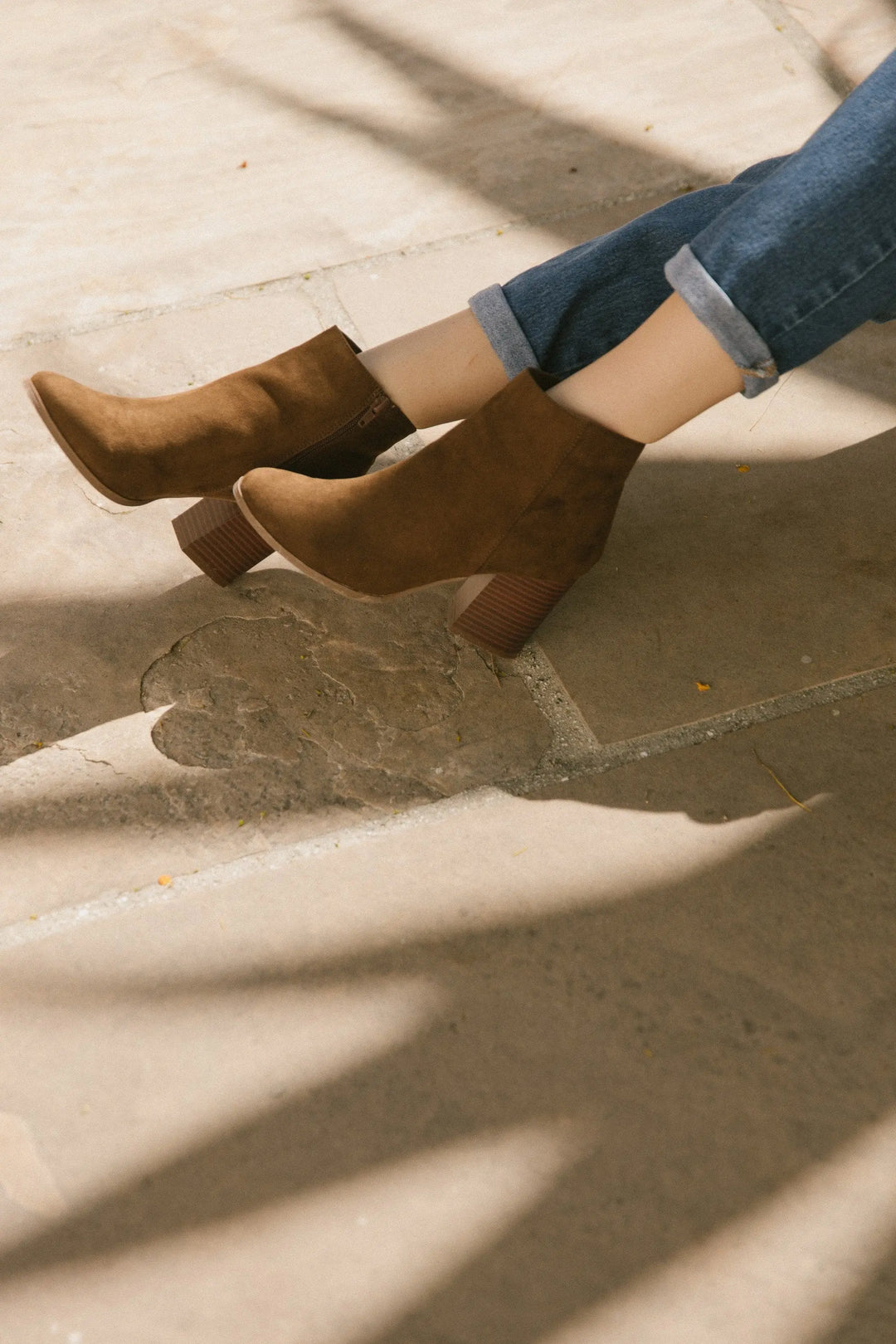 Chic Brown Almond Toe Stacked Heel Booties for Women Pear Aeneas