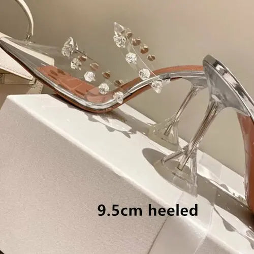 Rivet-Studded Clear PVC Gladiator Heeled Sandals for Women Silver Sam