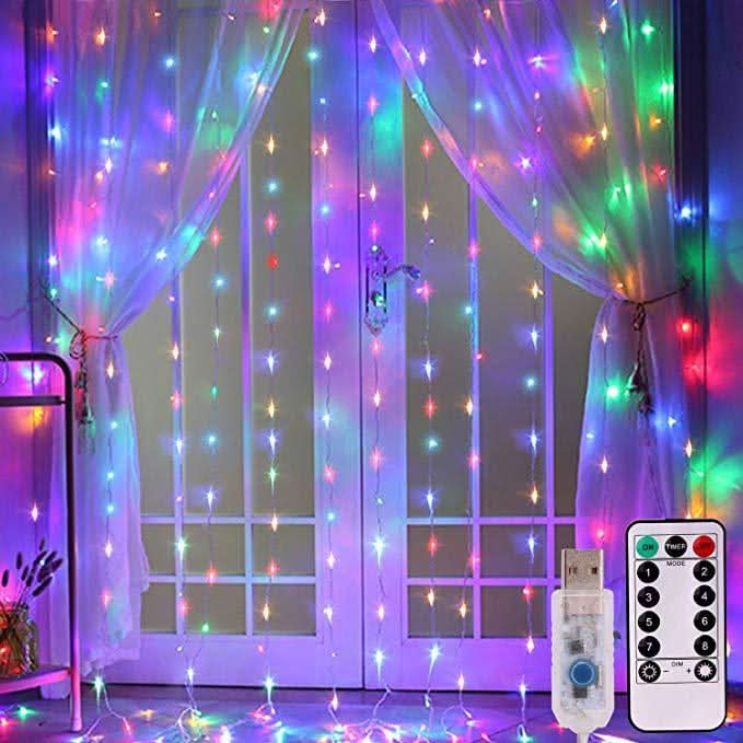 Remote-Controlled LED Curtain String Lights - USB-Powered Christmas Window Decorations for Home and Room Pink Lucy