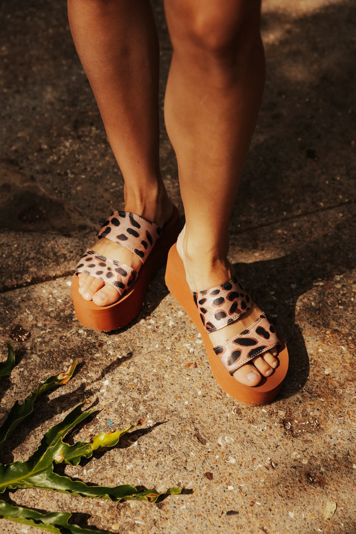 Wild Elegance: Women's Leopard Print Chunky Platform Sandals with Dual Straps Pear Aeneas