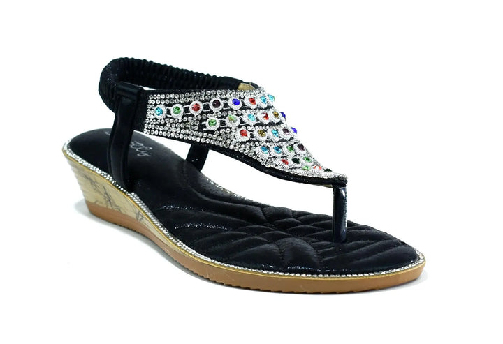 Gemstone-Embellished Black Slingback Heels Turquoise Thanatos