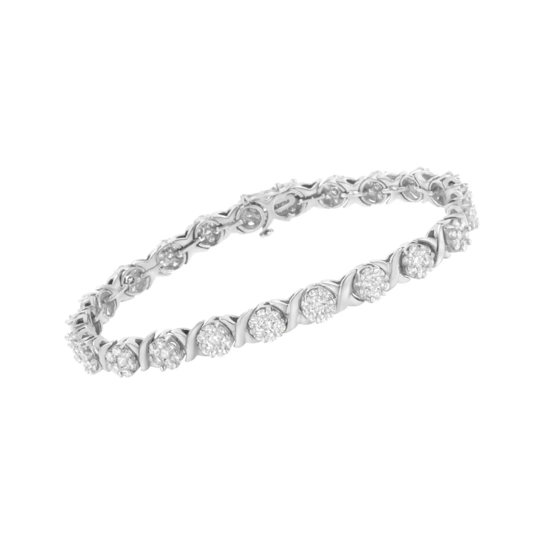 14K White Gold Diamond Cluster Tennis Bracelet with Elegant Box Closure Lime Shadow