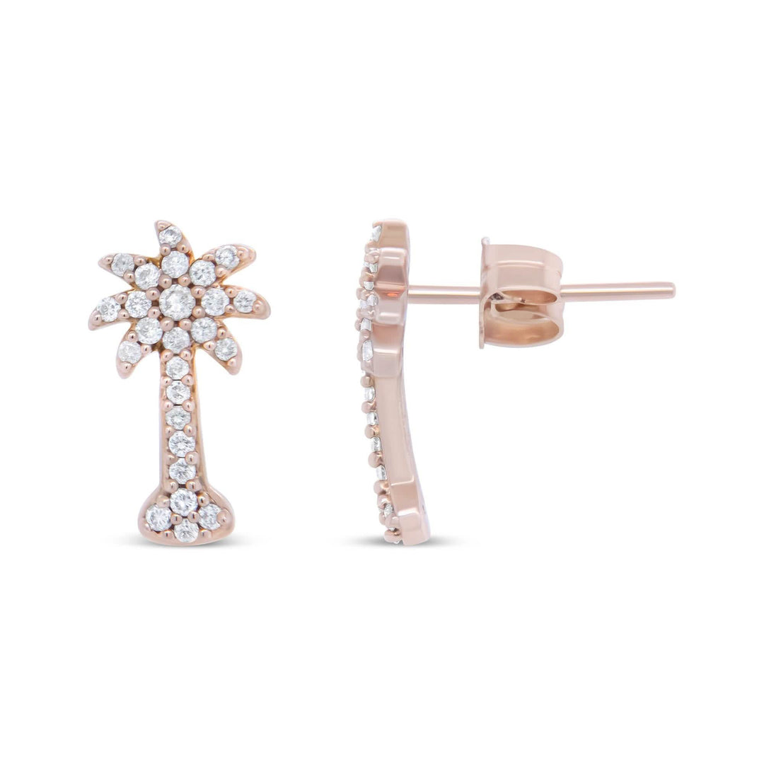 Tropical Paradise 10K Rose Gold Diamond Palm Tree Stud Earrings with 1/4 Cttw Lime Shadow