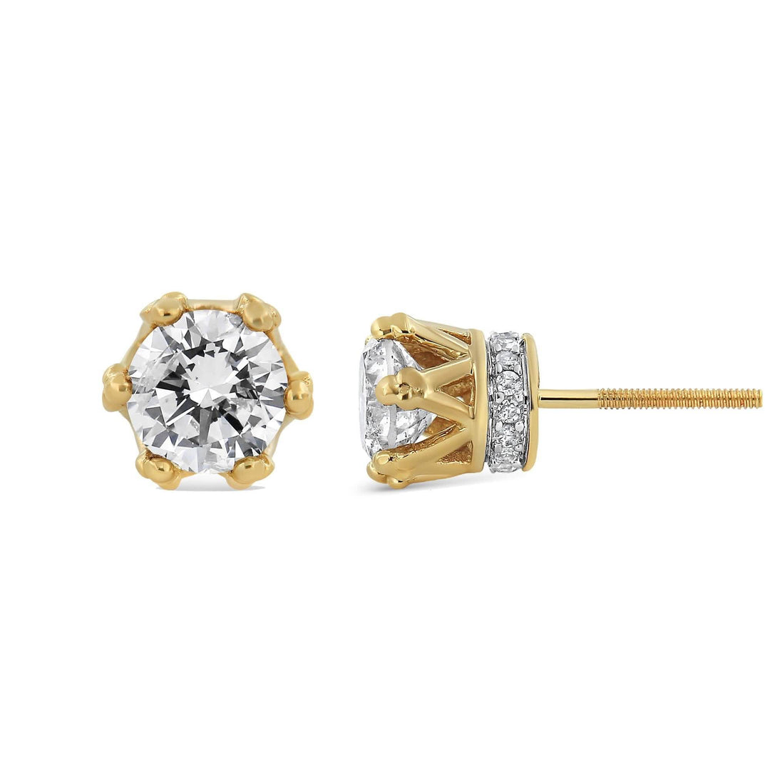 14K Yellow Gold Royal Crown 2.0 Cttw Round Diamond Stud Earrings Lime Shadow