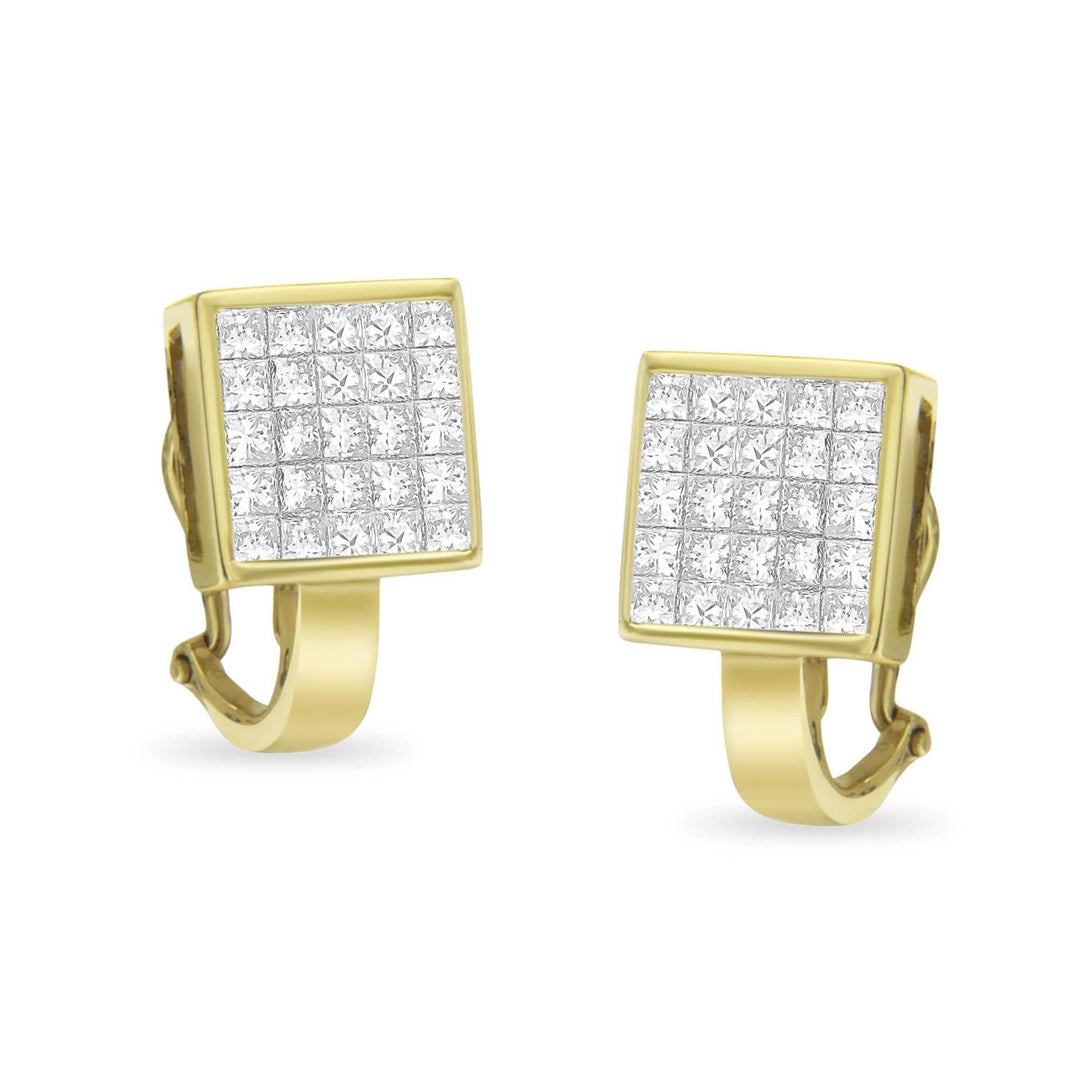 14K Yellow Gold 3.2 Cttw Princess Cut Diamond Invisible Set Huggie Earrings Lime Shadow