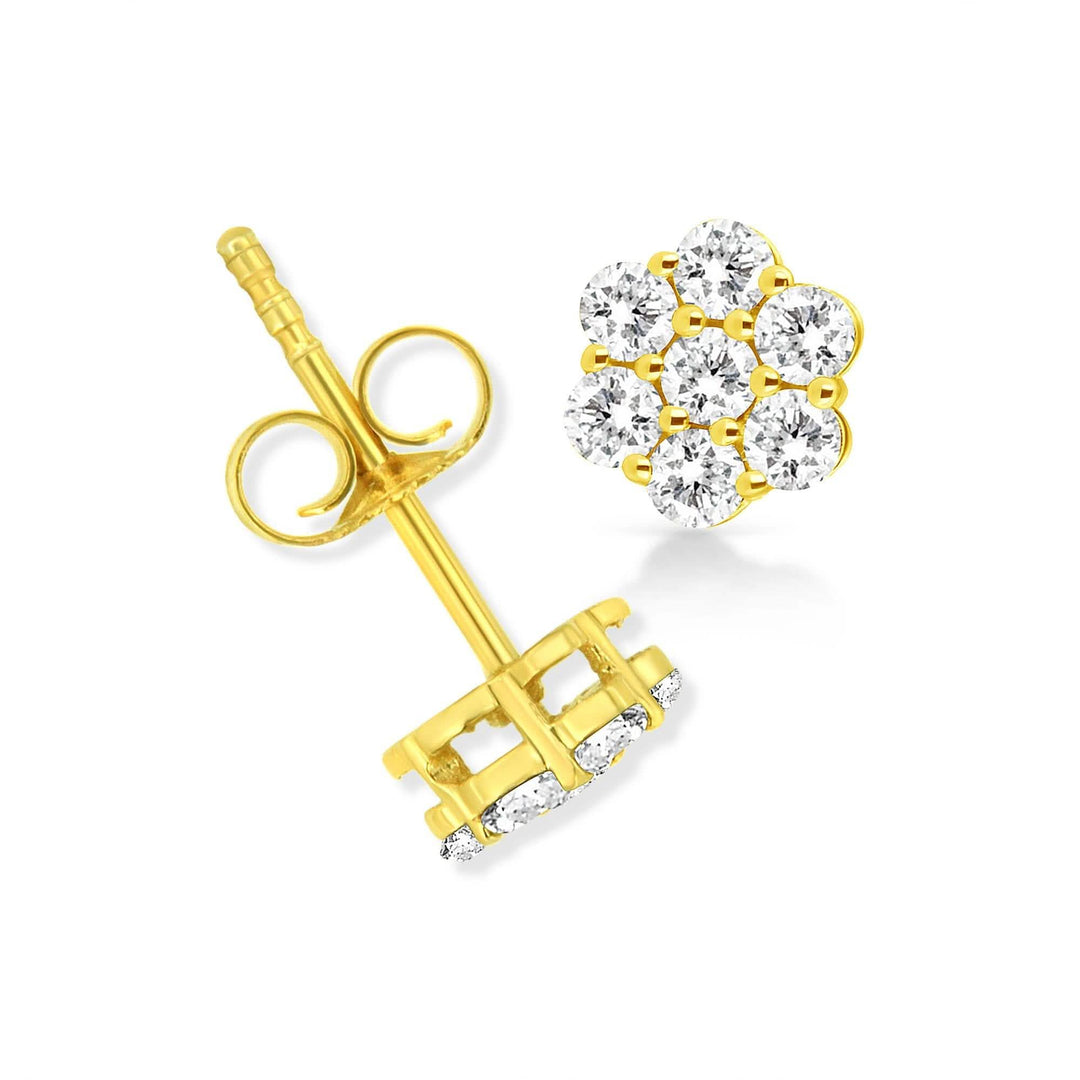 Charming 14K Yellow Gold Diamond Floral Cluster Stud Earrings with 1/2 Cttw Round Cuts Lime Shadow