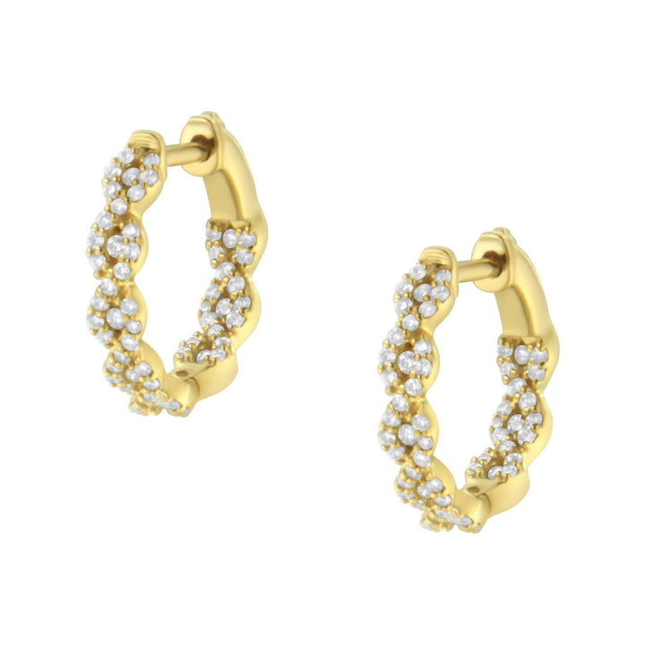 10K Yellow Gold Diamond Loop Earrings with 1/2ct Round Cut Diamonds Lime Shadow